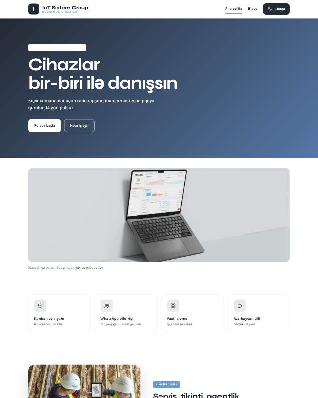 IoT həlləri · Sadə veb sayt şablonunun ekran görüntüsü