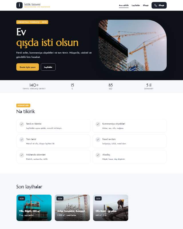 İstilik sistemləri veb sayt şablonunun ekran görüntüsü