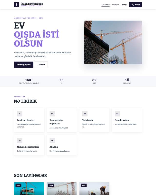 İstilik sistemi quraşdırma xidməti üçün veb sayt şablonu «Gradient»: ekran görüntüsü