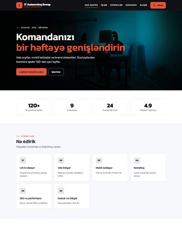 IT autsorsinq · Kontrast veb sayt şablonunun ekran görüntüsü