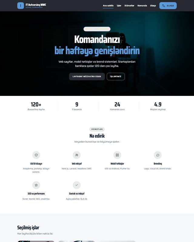 IT autsorsinq · Minimal veb sayt şablonunun ekran görüntüsü
