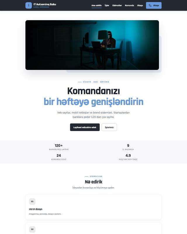 IT autsorsinq şirkəti üçün veb sayt şablonu «Sadə»: ekran görüntüsü