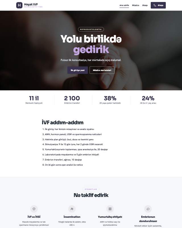 Süni mayalanma · Ümid veb sayt şablonunun ekran görüntüsü