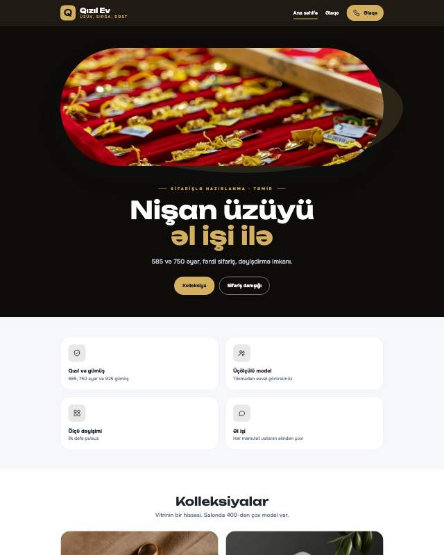 Zərgərlik · Qızıl veb sayt şablonunun ekran görüntüsü