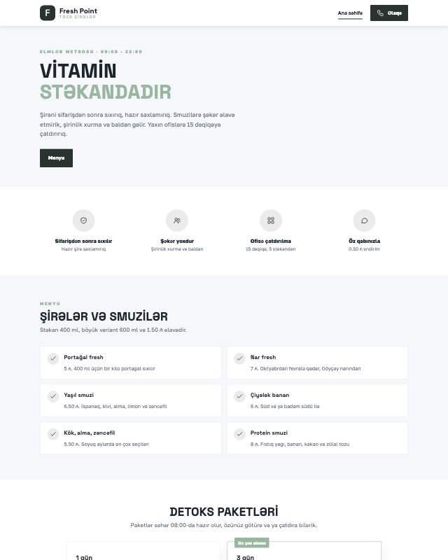 Fresh və smuzi bar üçün veb sayt şablonu «Sakit»: ekran görüntüsü
