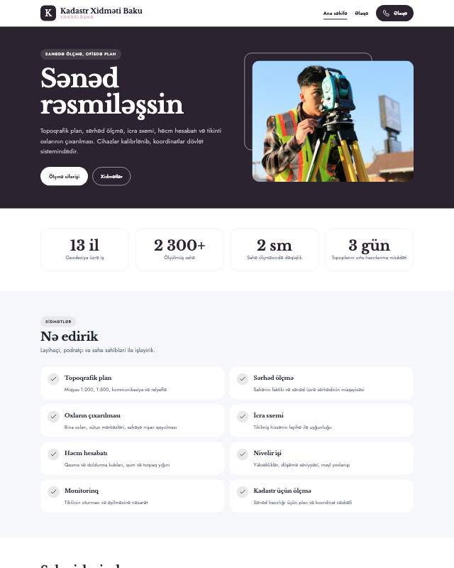 Kadastr xidməti · Jurnal veb sayt şablonunun ekran görüntüsü