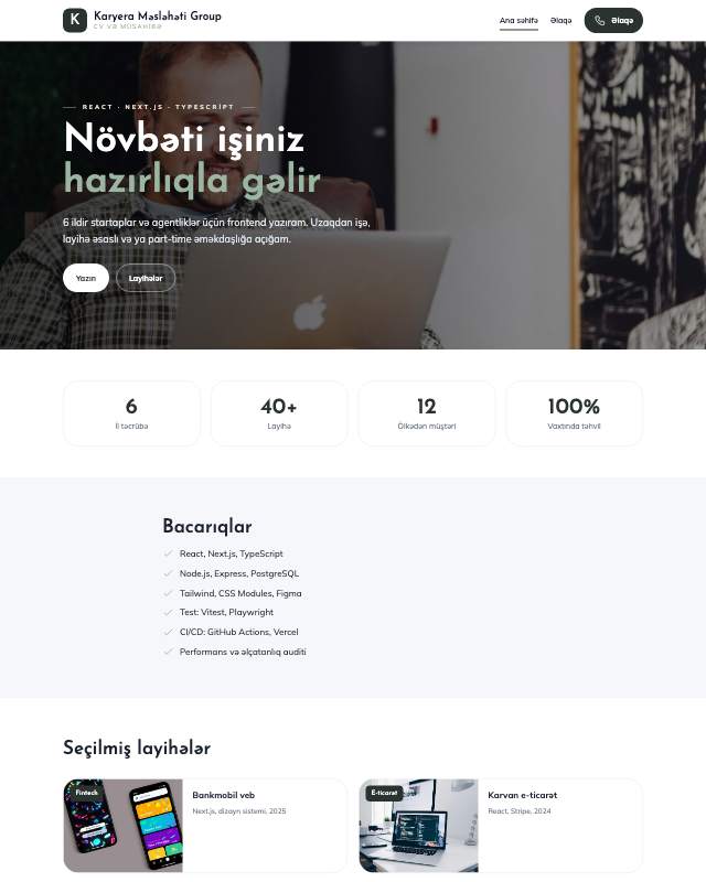 Karyera məsləhətçisi · Sakit sayt dizaynının ekran görüntüsü