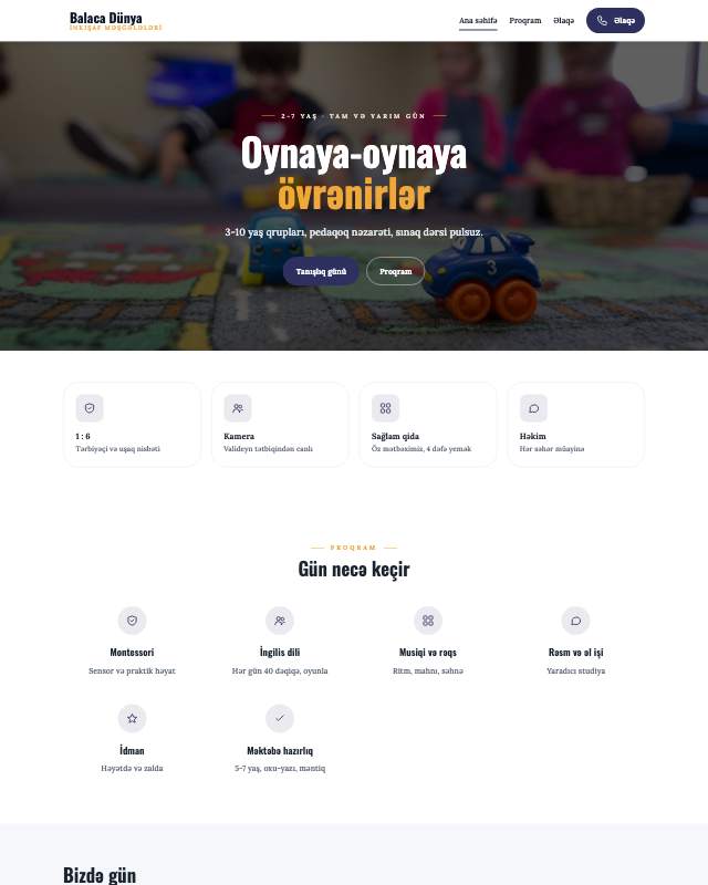 Uşaq mərkəzi · Rəngli veb sayt şablonunun ekran görüntüsü