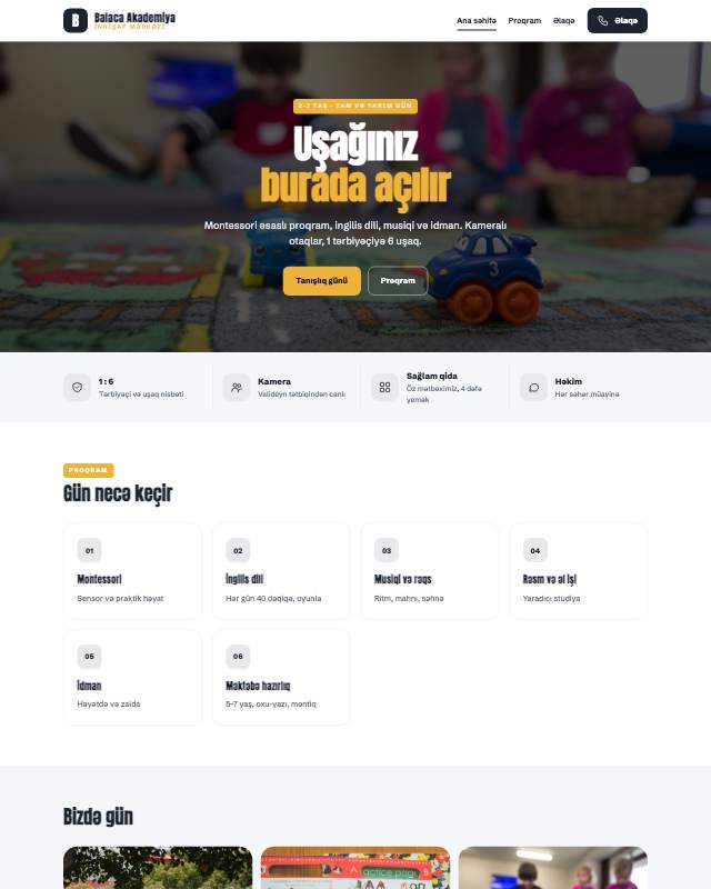 Uşaq mərkəzi · Canlı veb sayt şablonunun ekran görüntüsü