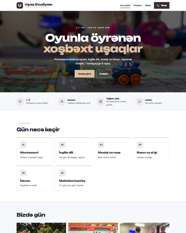 Uşaq mərkəzi · Zərif veb sayt şablonunun ekran görüntüsü