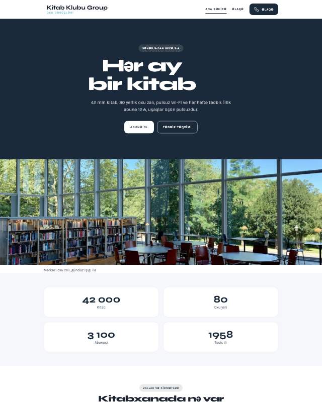 Kitab klubu üçün veb sayt şablonu «Geniş»: ekran görüntüsü