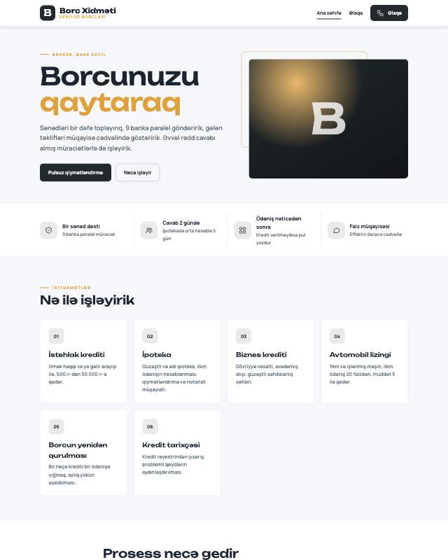 Borc idarəetməsi sayt dizaynının ekran görüntüsü