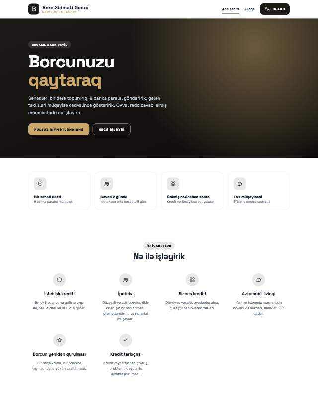 Borc idarəetmə şirkəti üçün veb sayt şablonu «Premium»: ekran görüntüsü