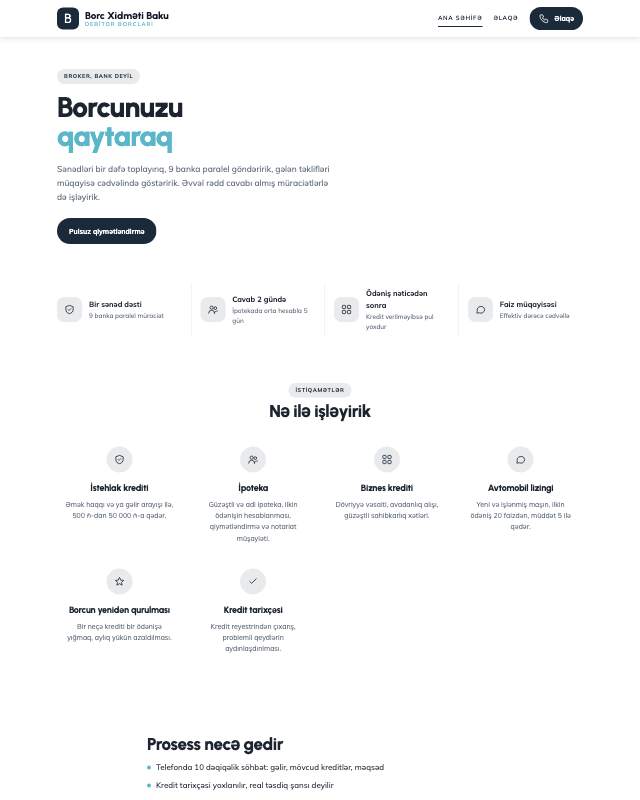 Borc idarəetməsi · Geniş sayt dizaynının ekran görüntüsü