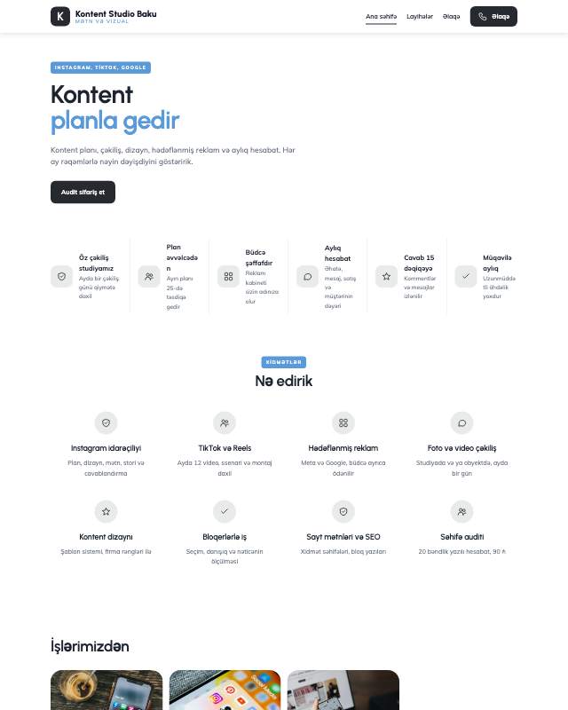 Kontent agentliyi · Minimal veb sayt şablonunun ekran görüntüsü