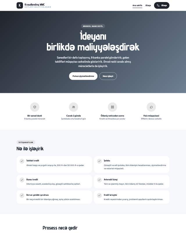 Kraudfandinq platforması · Studiya sayt dizaynının ekran görüntüsü