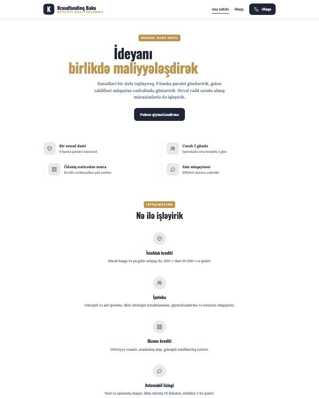 Kraudfandinq platforması · Klassik sayt dizaynının ekran görüntüsü