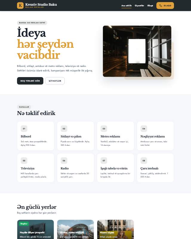 Kreativ studiya · Kart veb sayt şablonunun ekran görüntüsü