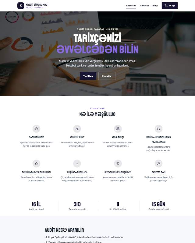 Kredit tarixçəsi · Gradient sayt dizaynının ekran görüntüsü