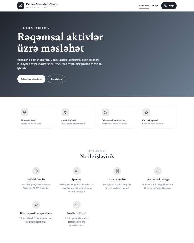 Kripto məsləhəti · Studiya veb sayt şablonunun ekran görüntüsü