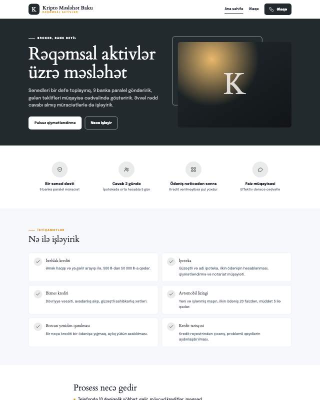 Kripto məsləhəti · Kart veb sayt şablonunun ekran görüntüsü