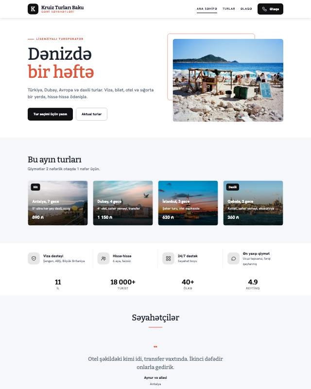 Kruiz turları · Kontrast veb sayt şablonunun ekran görüntüsü