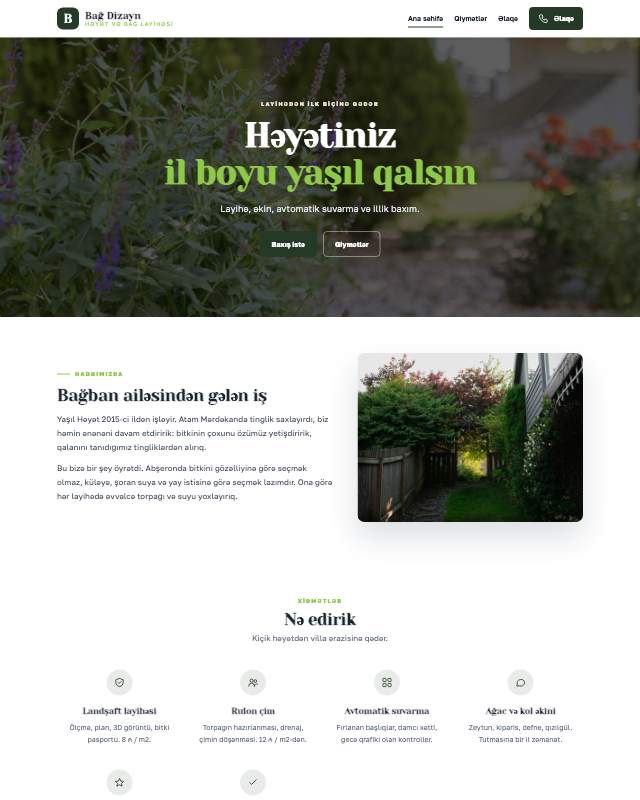 Landşaft dizayn · Bağ veb sayt şablonunun ekran görüntüsü