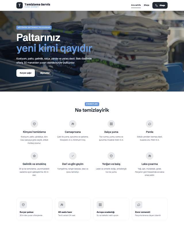 Kimyəvi təmizləmə · Sadə veb sayt şablonunun ekran görüntüsü
