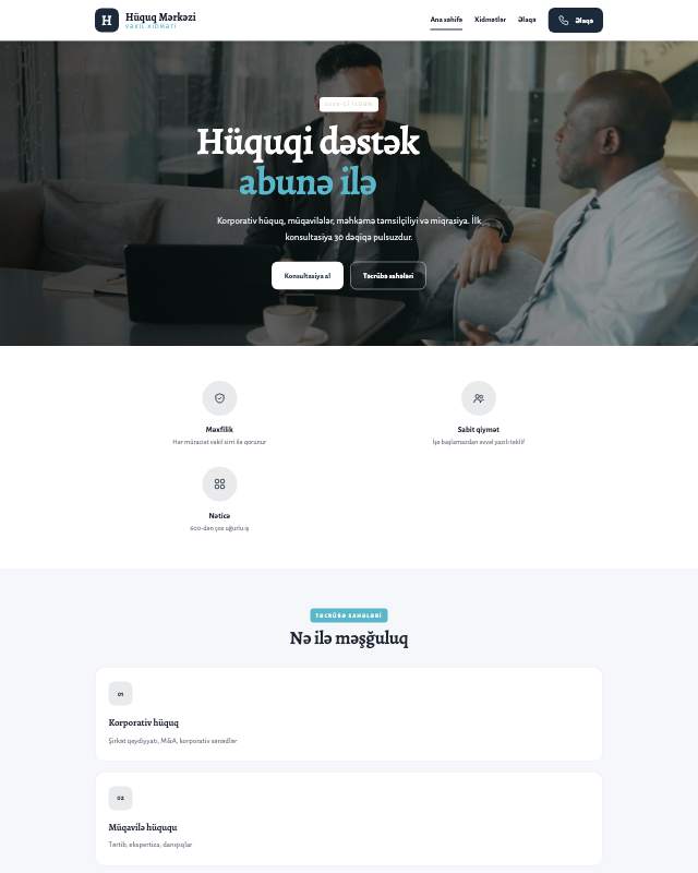 Hüquq bürosu · Geniş sayt dizaynının ekran görüntüsü