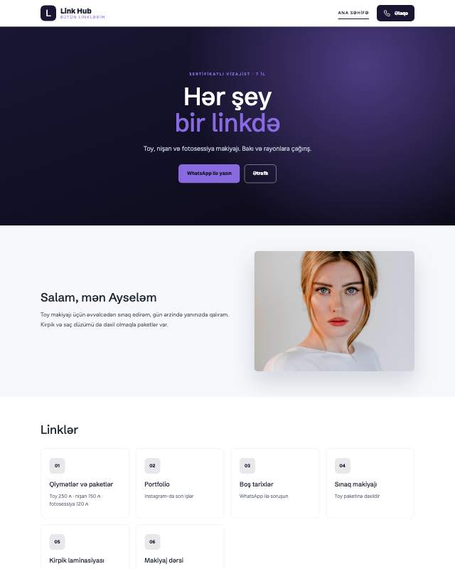Link səhifəsi · Gradient sayt dizaynının ekran görüntüsü