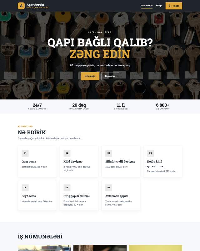 Açar ustası · 24 saat veb sayt şablonunun ekran görüntüsü