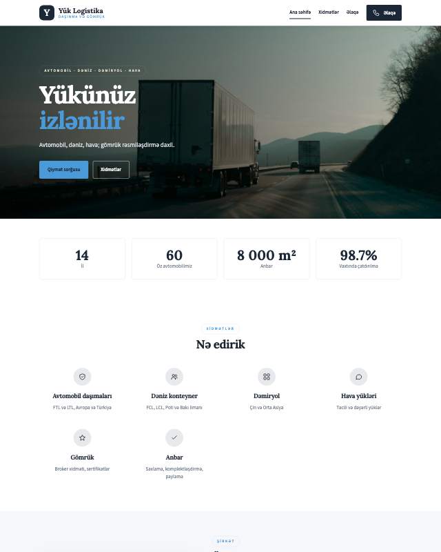 Logistika şirkəti üçün veb sayt şablonu «Marşrut»: ekran görüntüsü