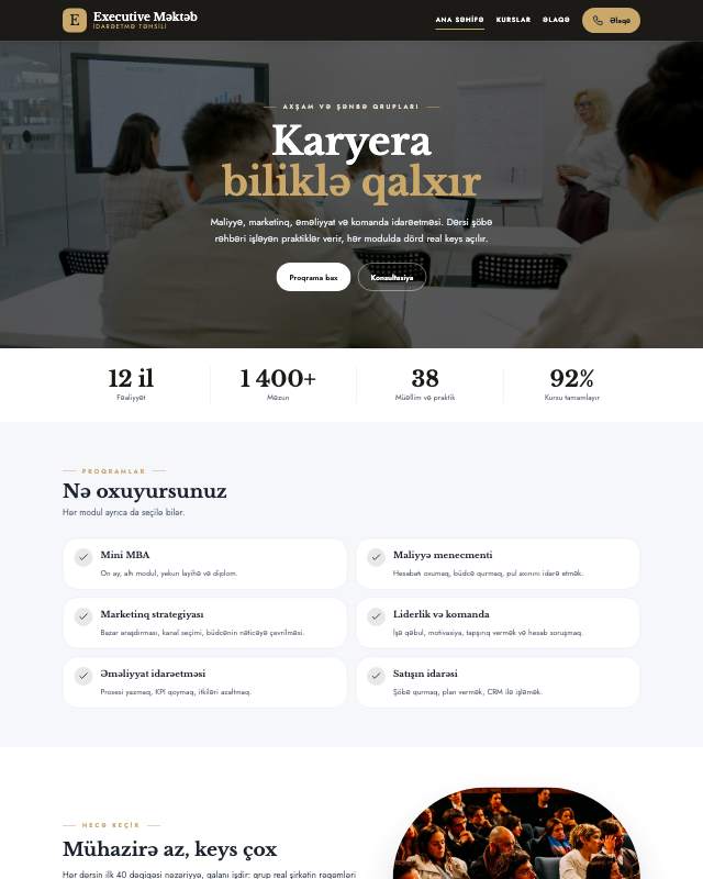 Biznes məktəbi üçün veb sayt şablonu «Premium»: ekran görüntüsü