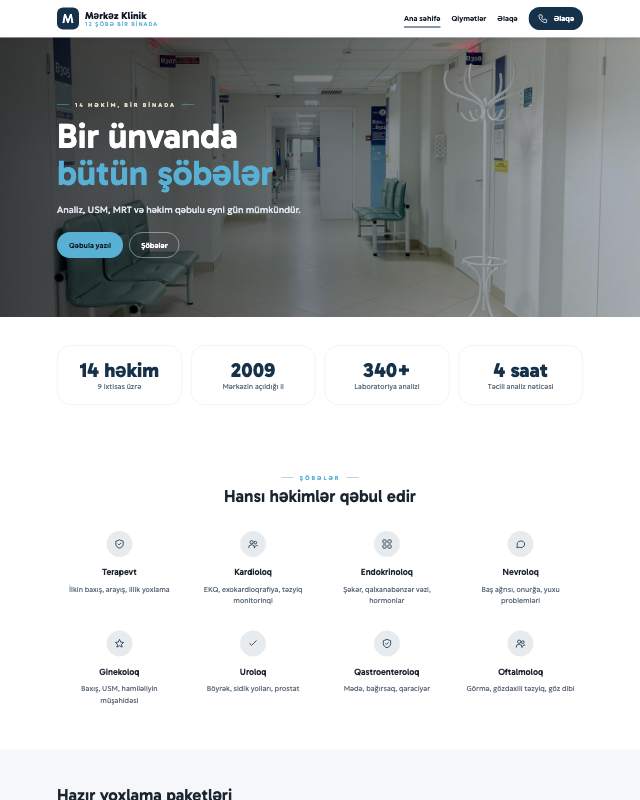 Tibb mərkəzi · Geniş veb sayt şablonunun ekran görüntüsü