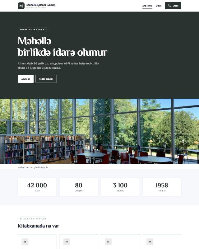 Məhəllə şurası · Sakit veb sayt şablonunun ekran görüntüsü