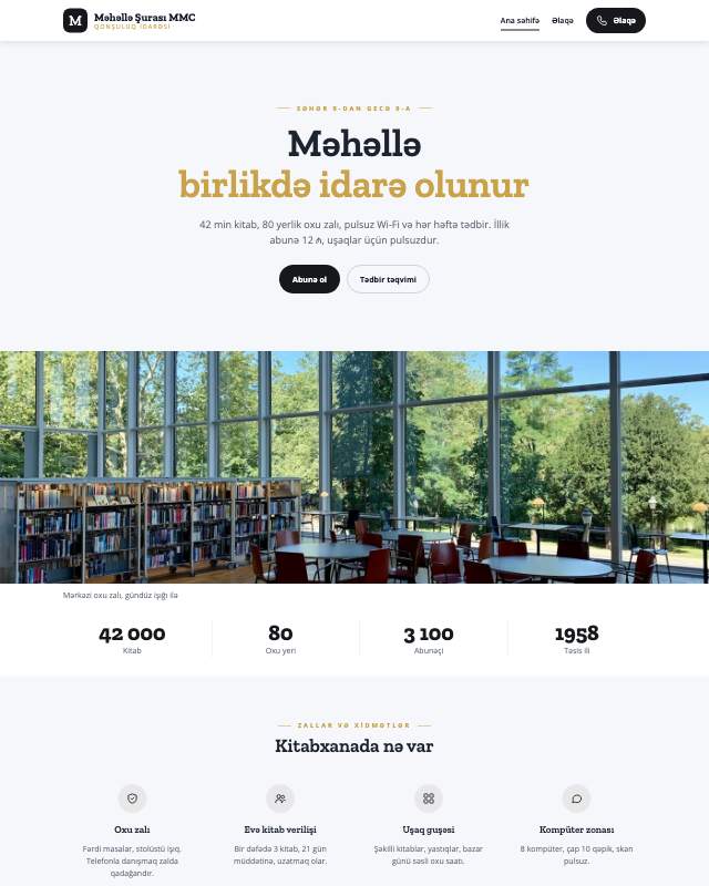 Məhəllə şurası üçün veb sayt şablonu «Tünd»: ekran görüntüsü