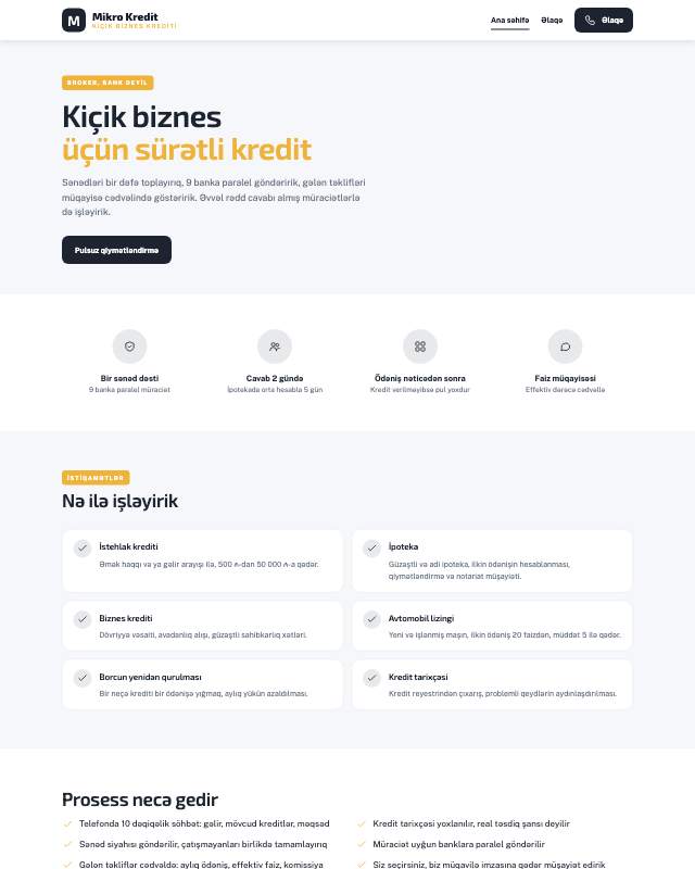 Mikrokredit veb sayt şablonunun ekran görüntüsü