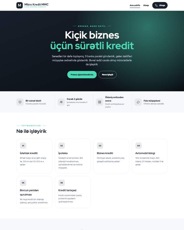 Mikrokredit · Modern sayt dizaynının ekran görüntüsü