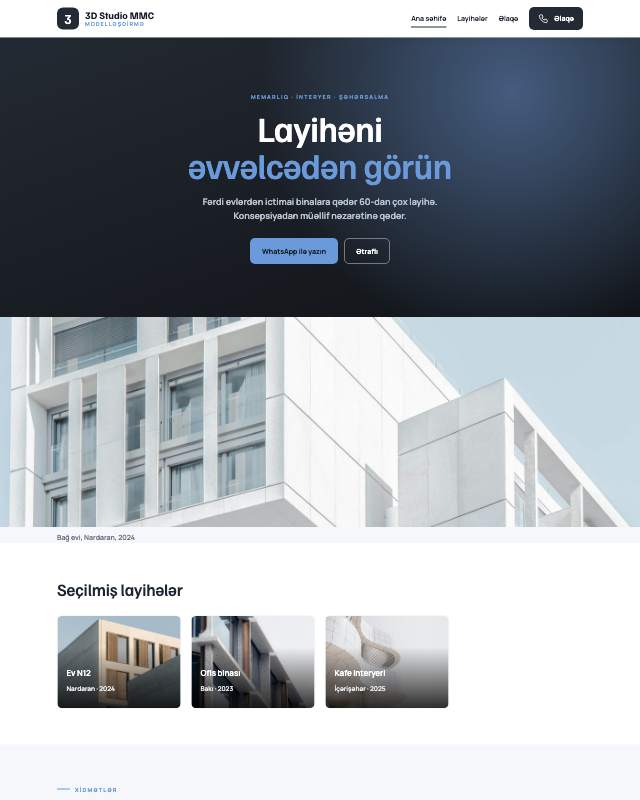 3D modelləşdirmə · Sadə veb sayt şablonunun ekran görüntüsü