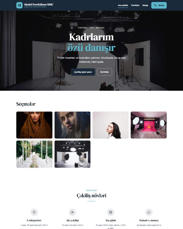Model portfoliosu · Geniş sayt dizaynının ekran görüntüsü