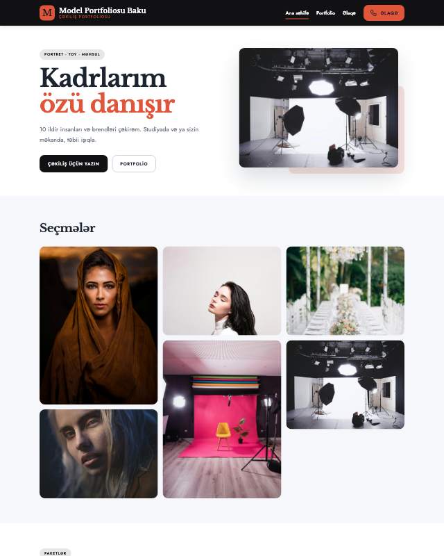 Model portfoliosu · Kontrast sayt dizaynının ekran görüntüsü