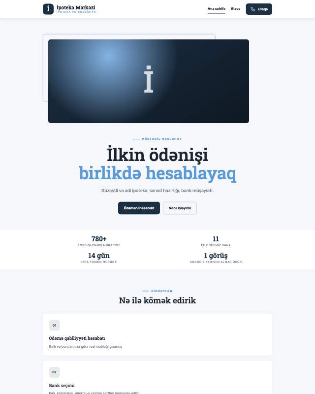 İpoteka məsləhətçisi · Ev sayt dizaynının ekran görüntüsü