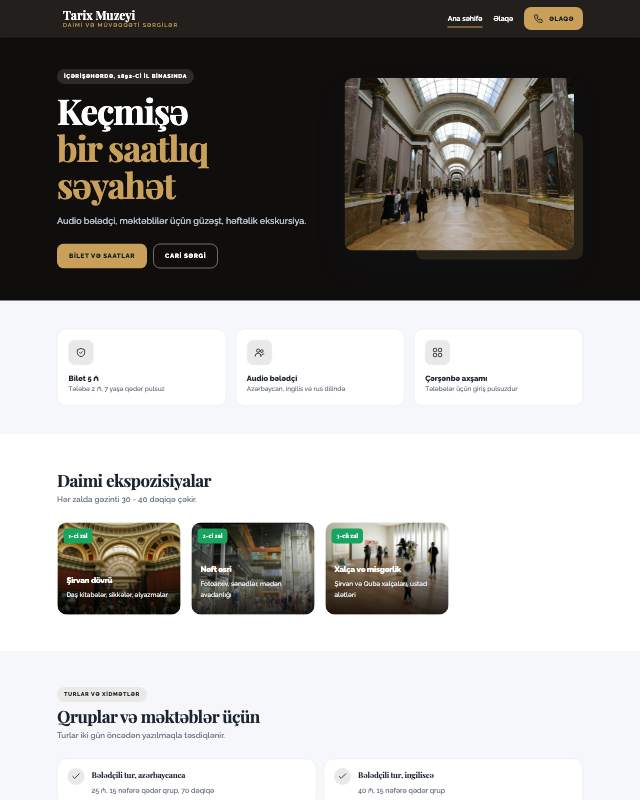 Muzey · Ekspozisiya sayt dizaynının ekran görüntüsü