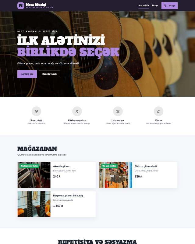 Musiqi alətləri · Səs veb sayt şablonunun ekran görüntüsü