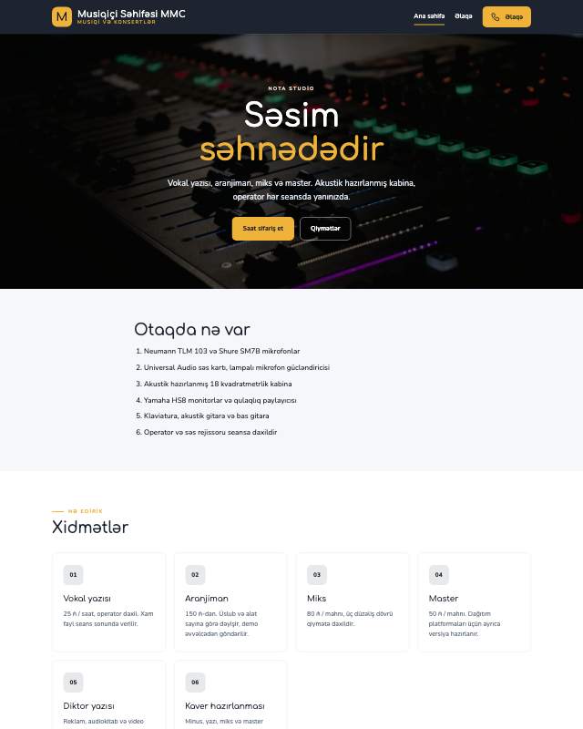 Musiqiçi üçün veb sayt şablonu «Canlı»: ekran görüntüsü