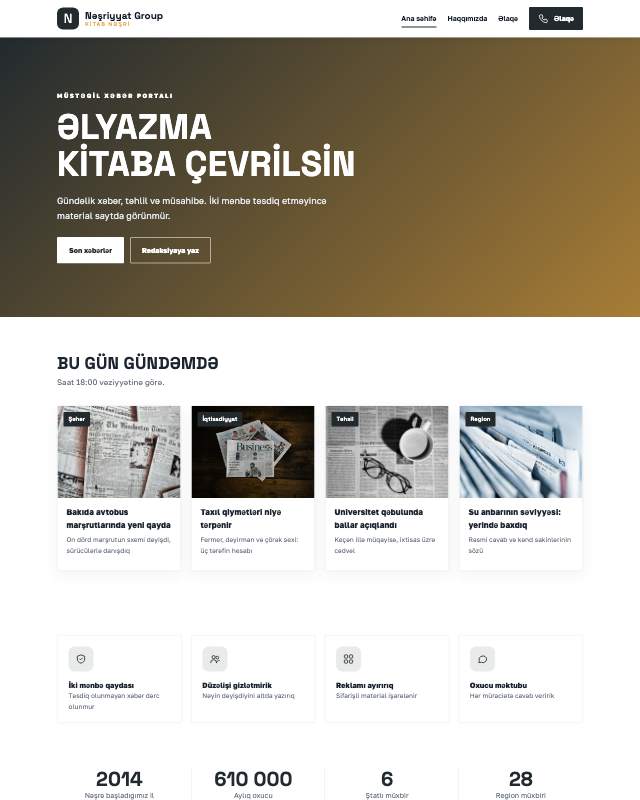 Nəşriyyat · Kart veb sayt şablonunun ekran görüntüsü