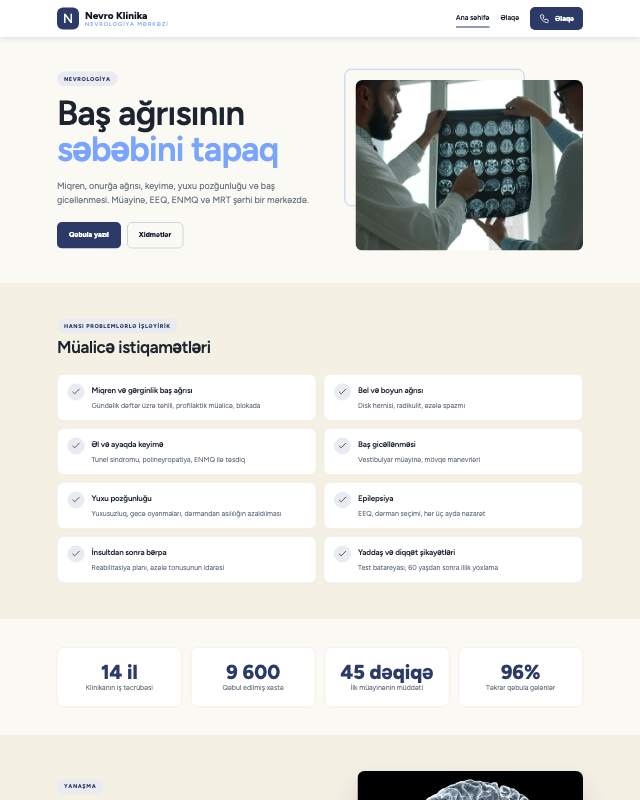 Nevroloq sayt dizaynının ekran görüntüsü