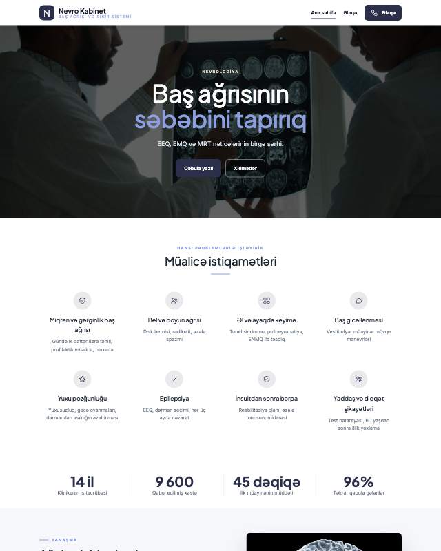 Nevroloq üçün veb sayt şablonu «Diqqət»: ekran görüntüsü
