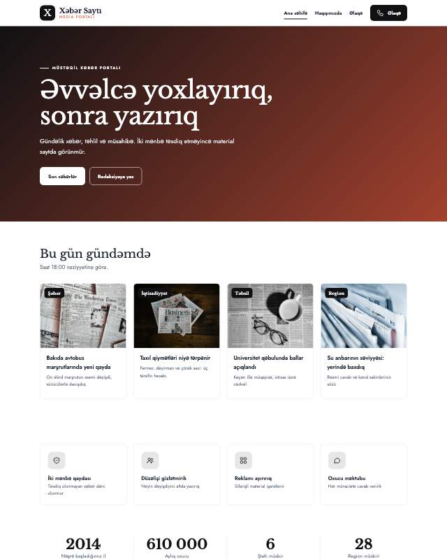 Xəbər portalı üçün veb sayt şablonu «Kontrast»: ekran görüntüsü
