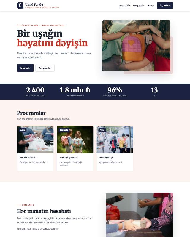 Xeyriyyə fondu sayt dizaynının ekran görüntüsü